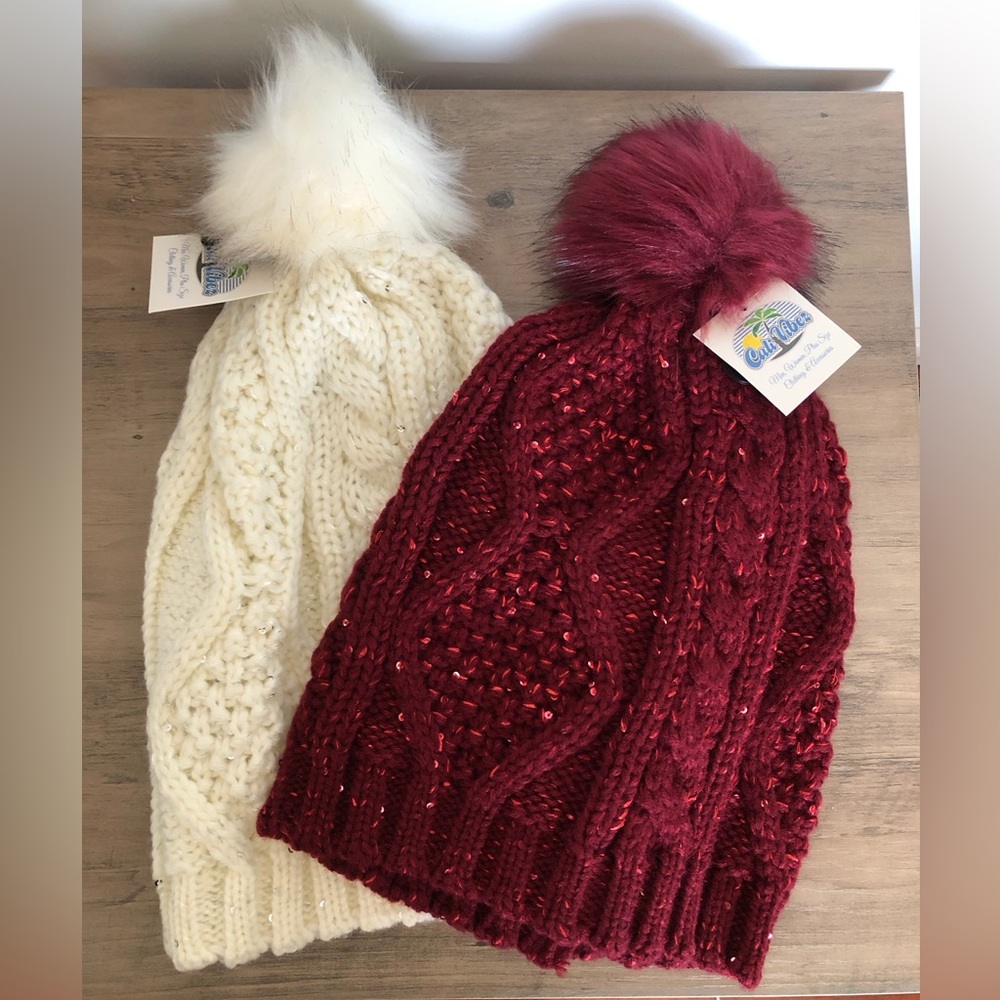 Sequins Knit Beanies with PomPom